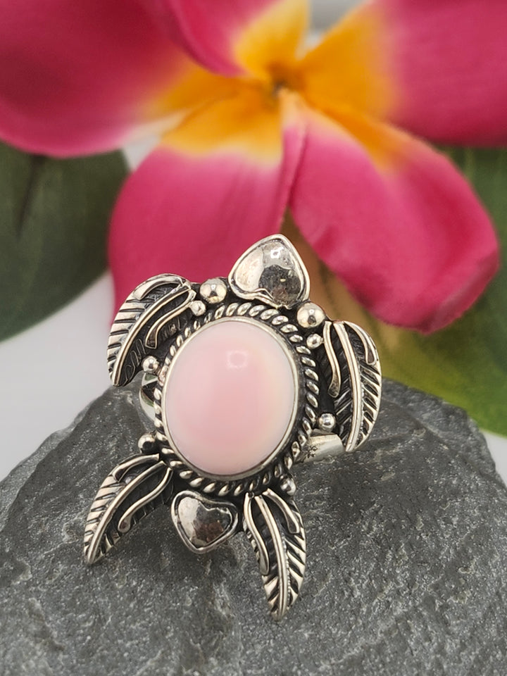 Queen Conch & 925 Sterling Silver Turtle Ring Size 7