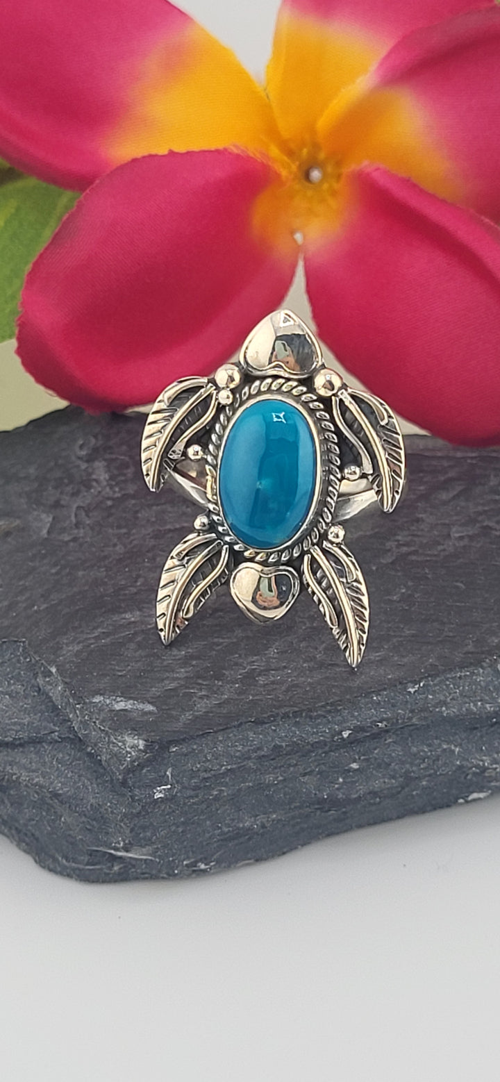 Turquoise and 925 Sterling Silver Turtle Ring Size 9