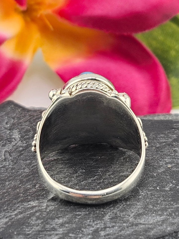 Kingman Turquoise and 925 Sterling Silver Locket Ring - Size 7