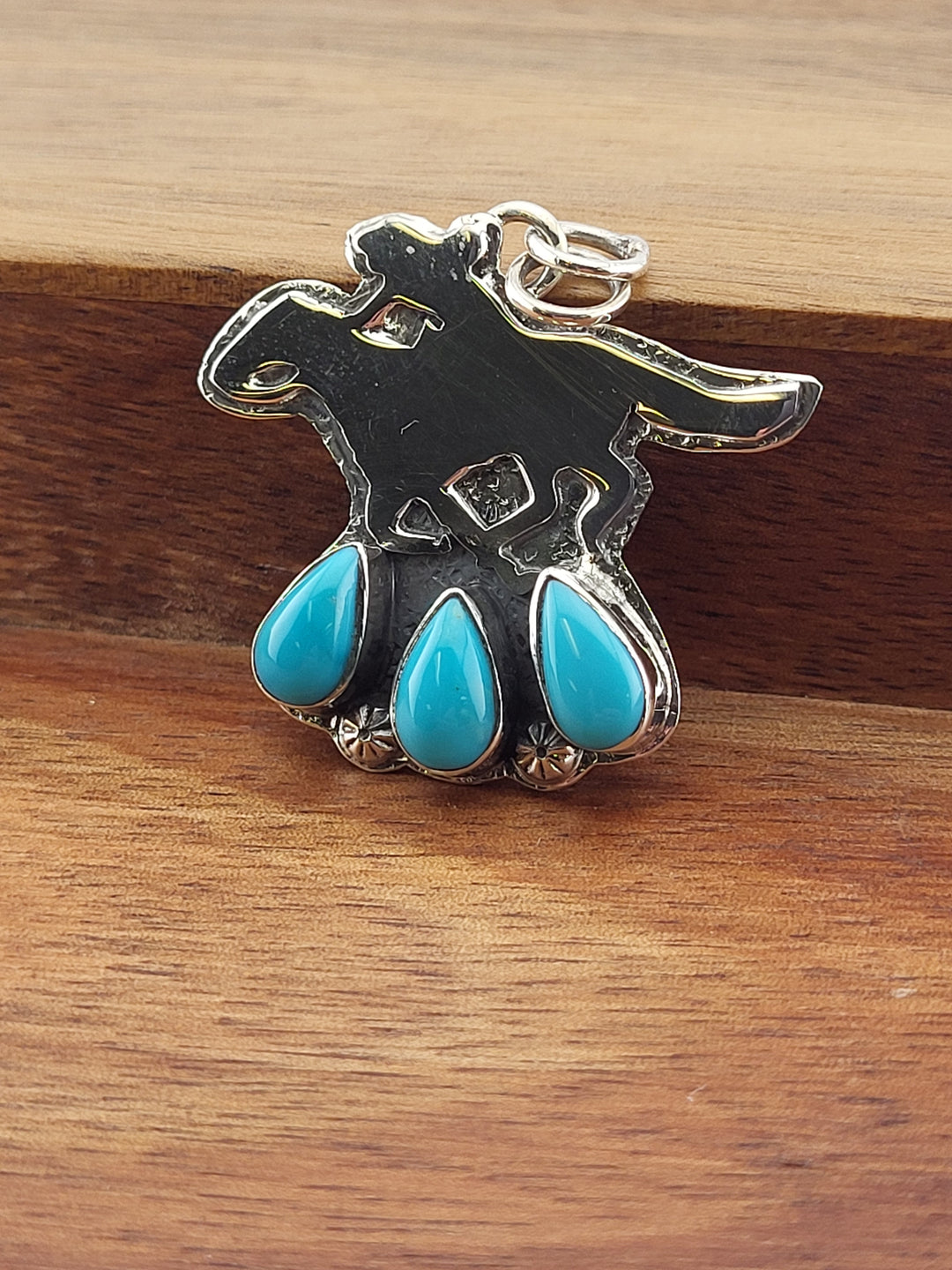 925 Sterling Silver Turquoise Horseback Riding Pendant