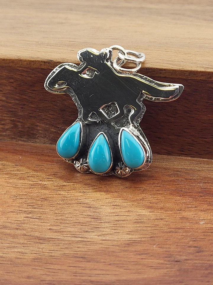 925 Sterling Silver Turquoise Horseback Riding Pendant