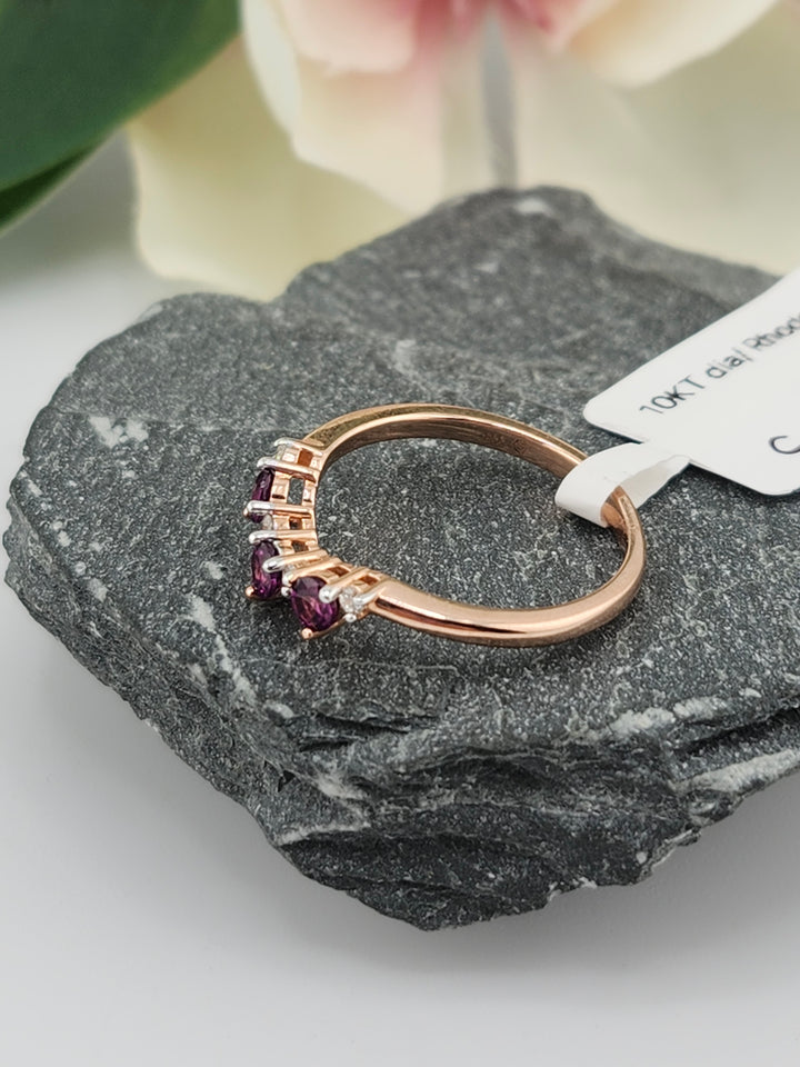 10K Rose Gold Diamond and Rhodolite Ring