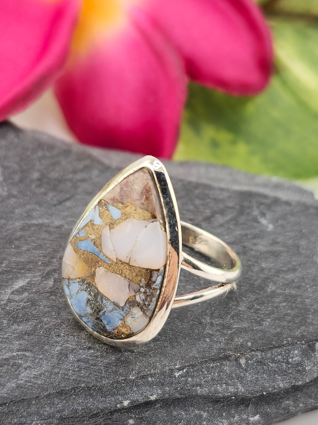 Blue & Pink Copper Opal Ring Size 6.25