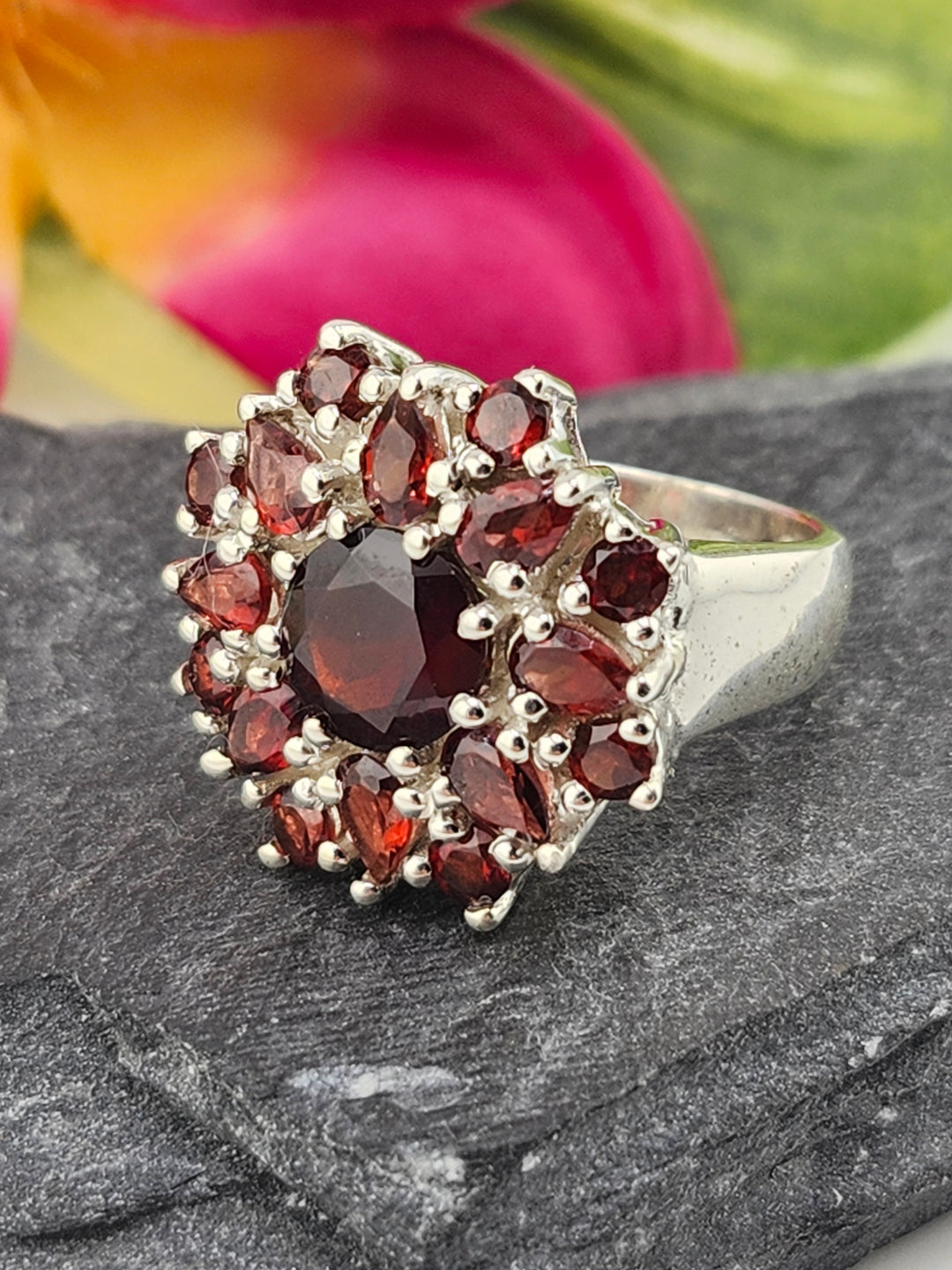 Cluster Garnet Ring Size 6