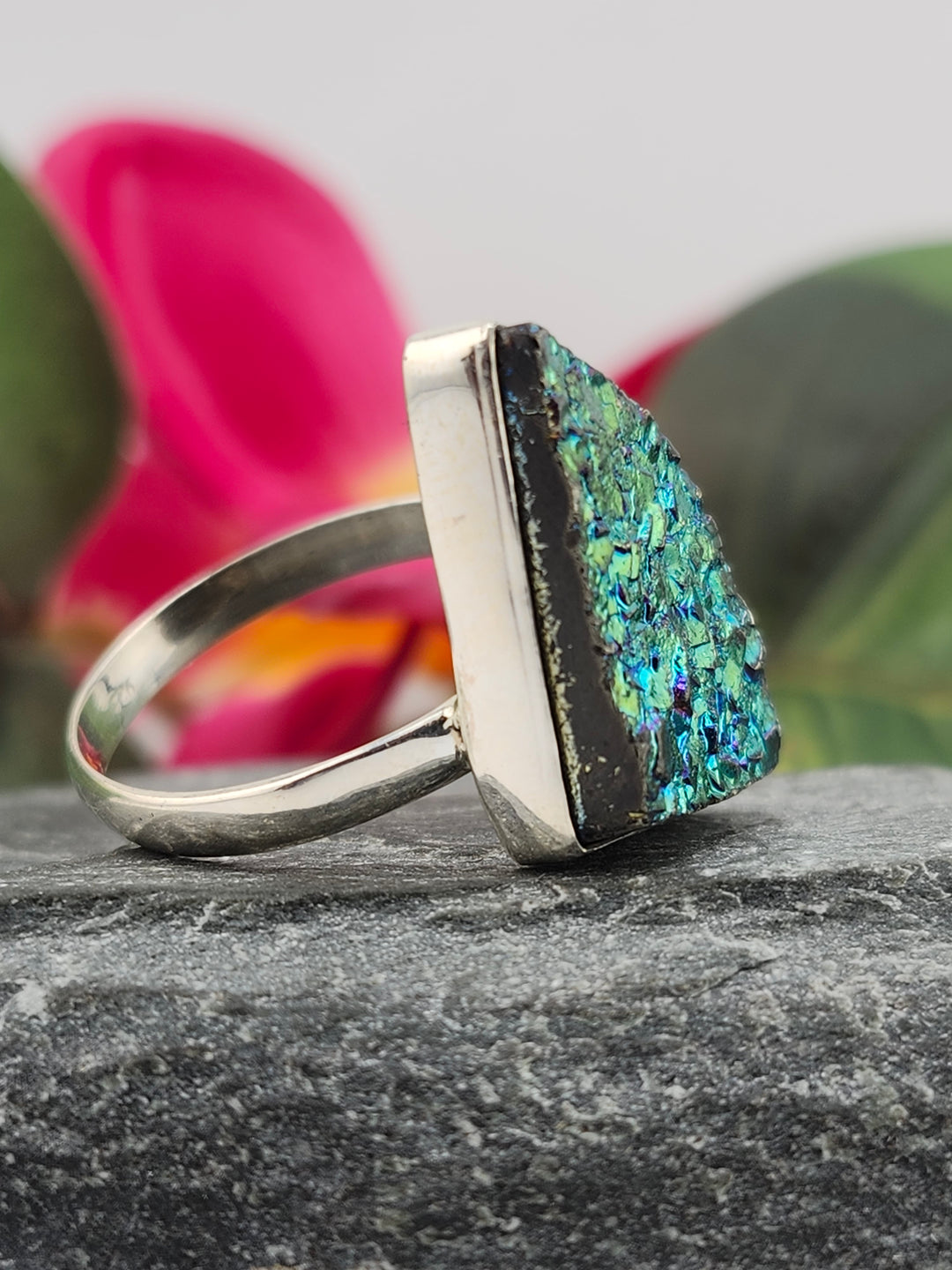 Titanium Druzy 925 Sterling Silver Ring Size 11