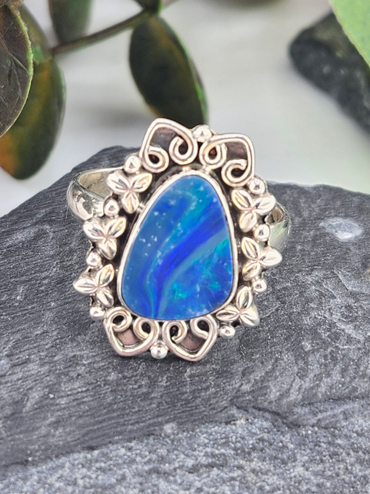 Austrailian Opal Doublet and 925 Sterling Silver Ring - Size 11