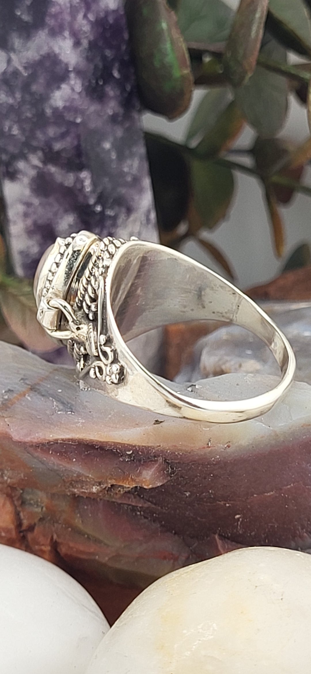 Rose Quartz & 925 Sterling Silver Lockett Ring Size 10