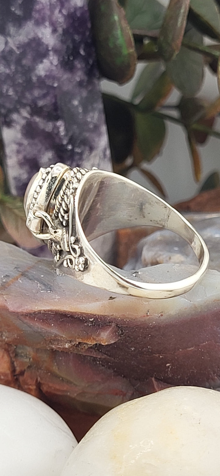 Rose Quartz & 925 Sterling Silver Lockett Ring Size 10