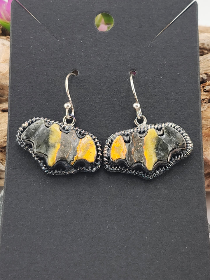 Bumblebee Jasper Bat Dangle Earrings