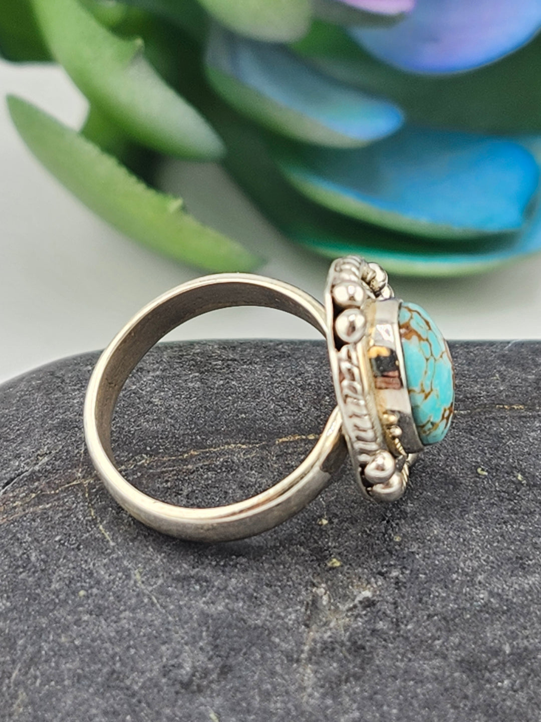Kingman Turquoise and 925 Sterling Silver Ring - Size 6