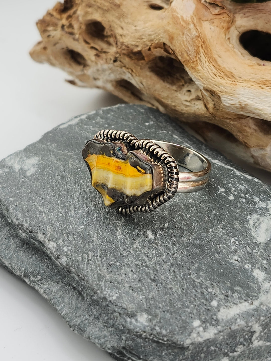Bumblebee Jasper Bat Ring Size 7