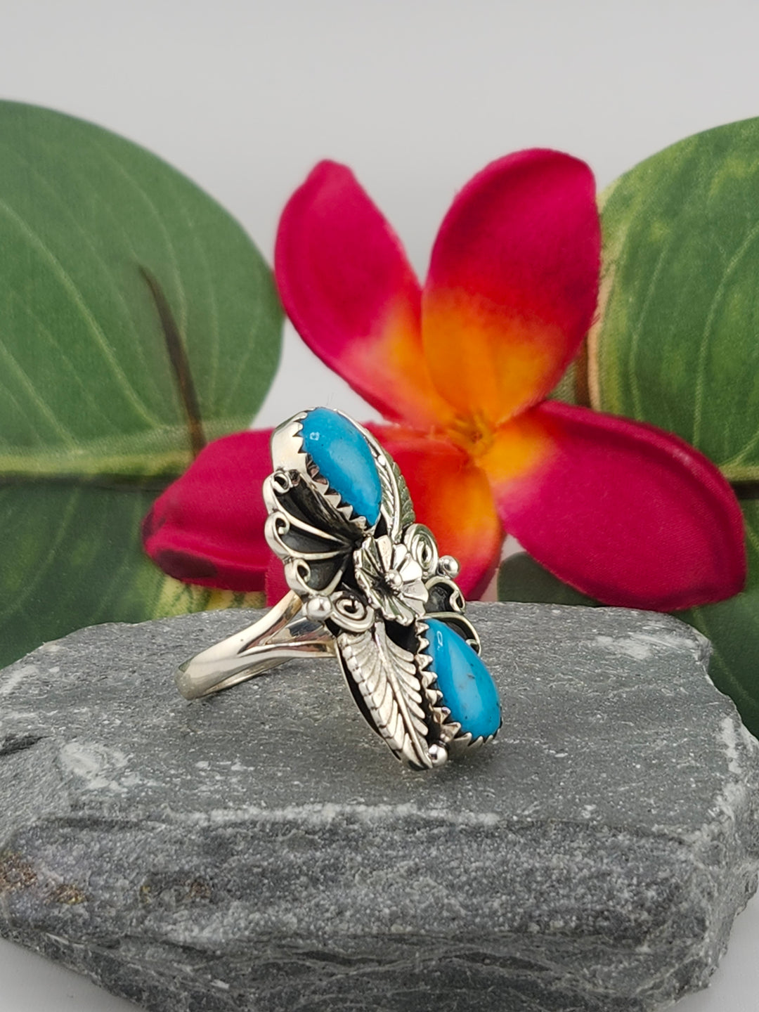 2 Stone Turquoise Ring Size 11.25