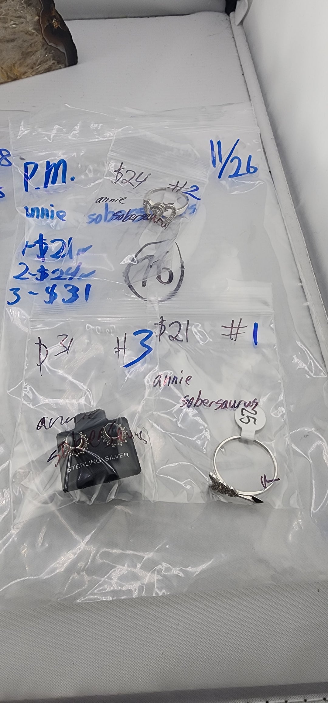 PM SHOW 48HR - RESERVED FOR: annie sobersaurus - 11/26/2025 tiktok Live Show - 3 Sterling Silver Items