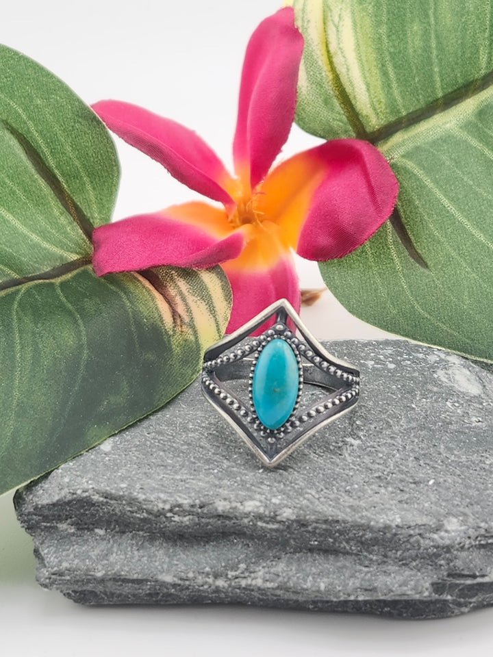 Oxidized Marquee Turquoise Ring Size 8