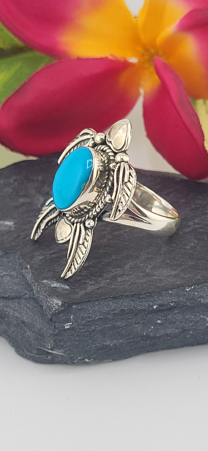 Turquoise and 925 Sterling Silver Turtle Ring Size 7.75
