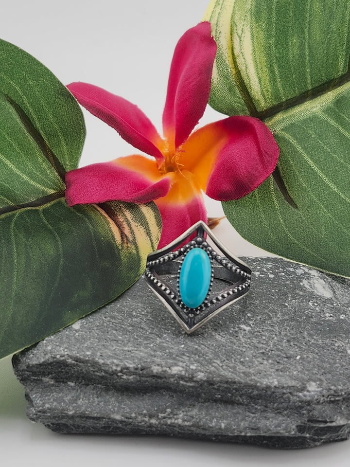 Oxidized Marquee Turquoise Ring Size 8