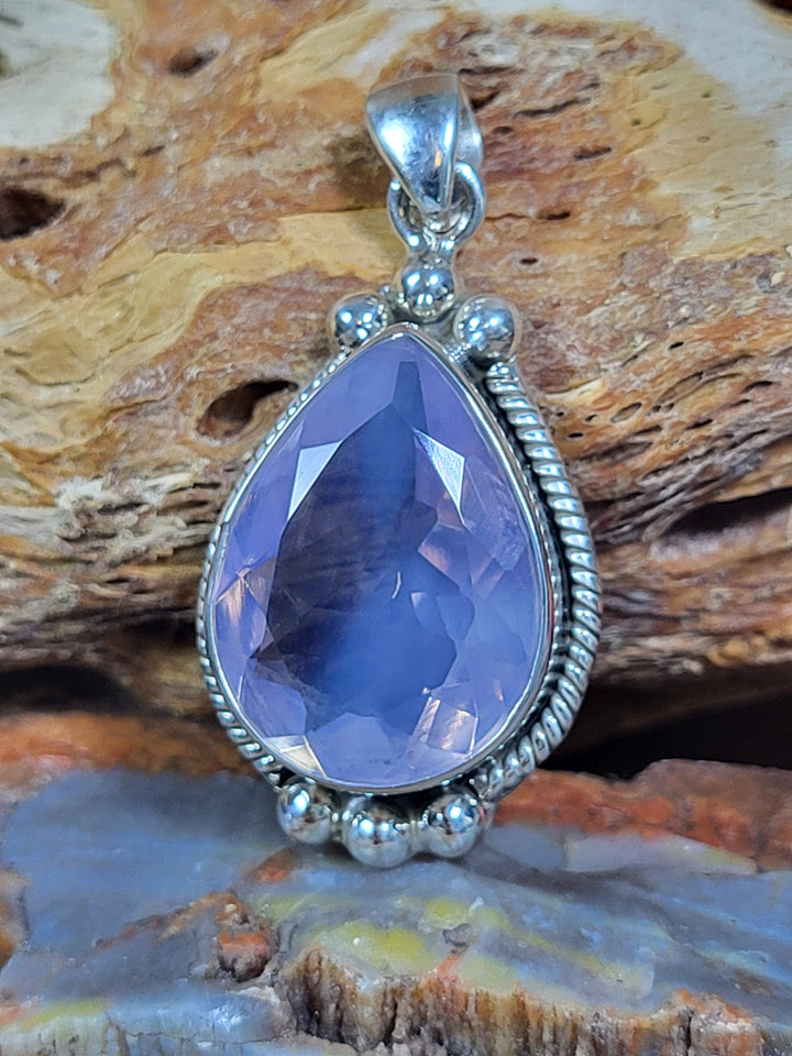 Natural Lavender Quartz 925 Sterling Silver Teardrop Pendant - 1 1/2"