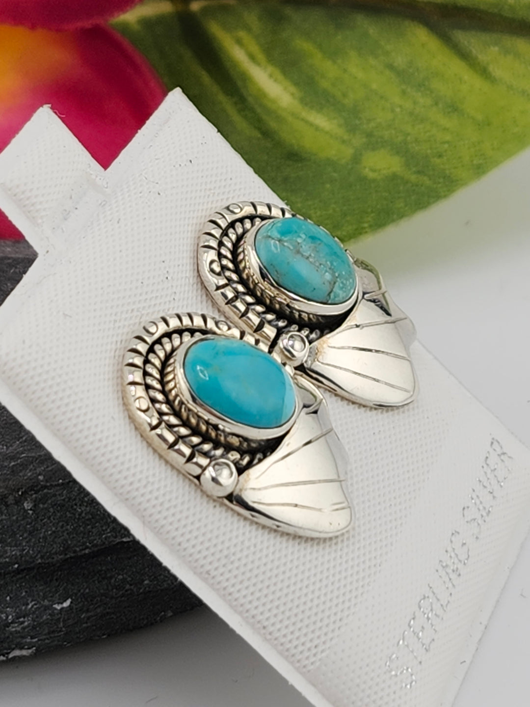 Turquoise &amp; 925 Sterling Silver Stud Earrings