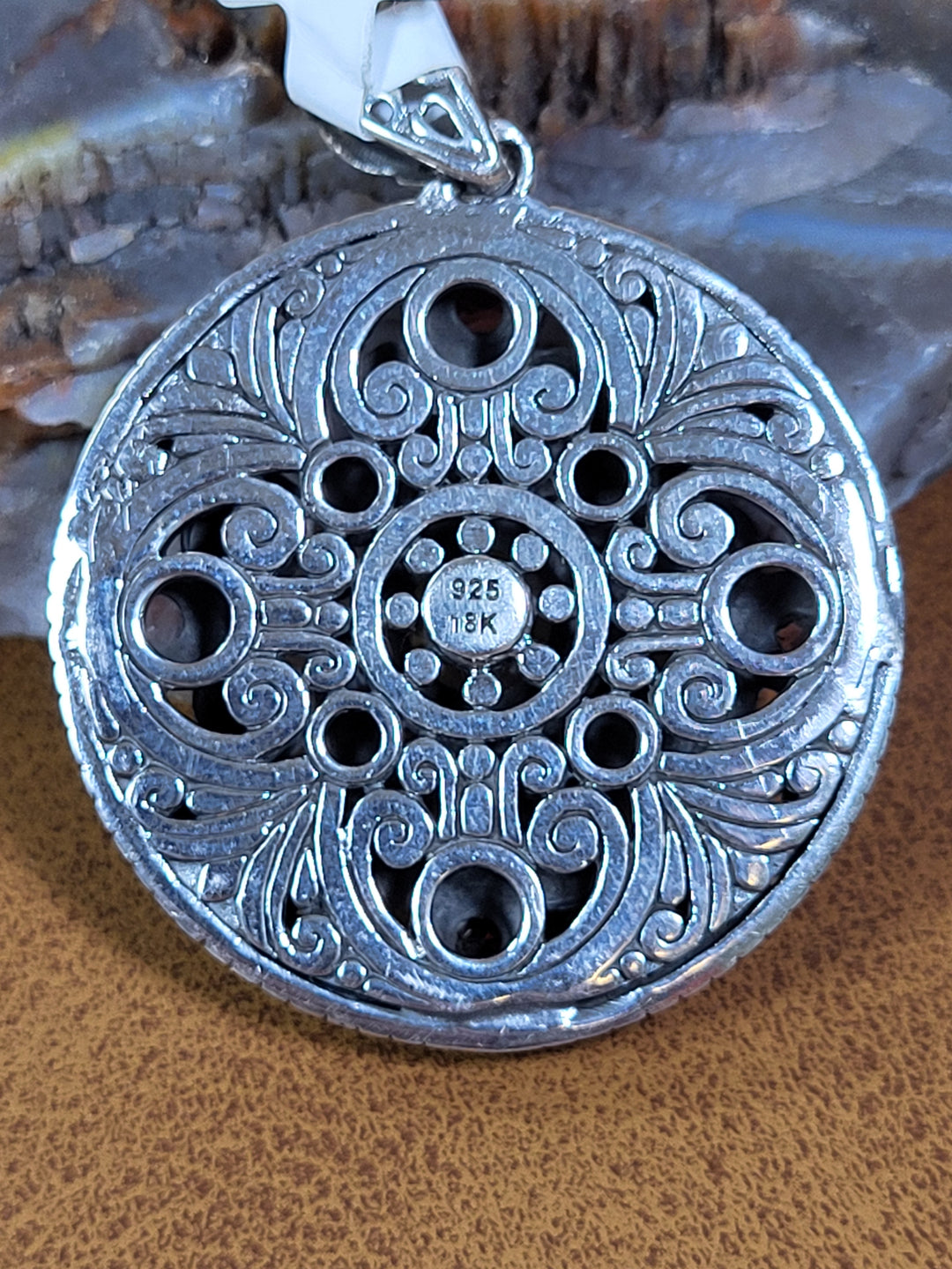 Citrine/Garnet/Amethyst/18K Accent 925 Sterling Silver Round Pendant - 1 3/4"