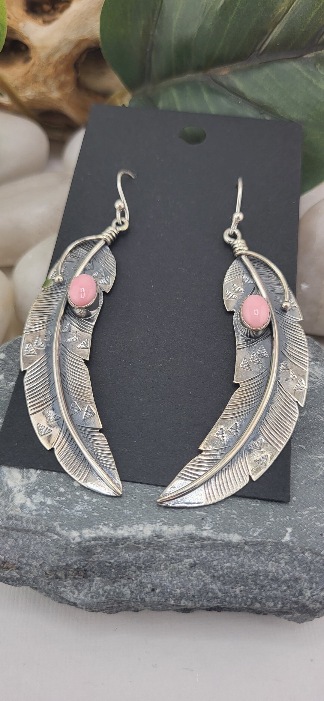 Queen Conch feather dangles sterling silver Southwest Earrings