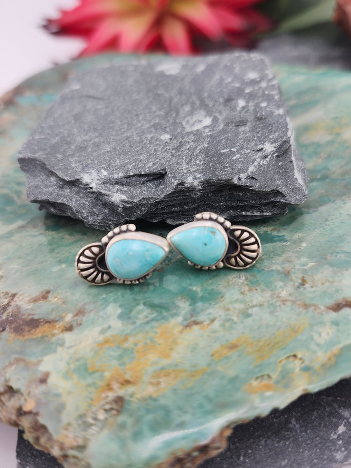 Southwest 925 Sterling Silver Dry Creek Turquoise Stud Earrings