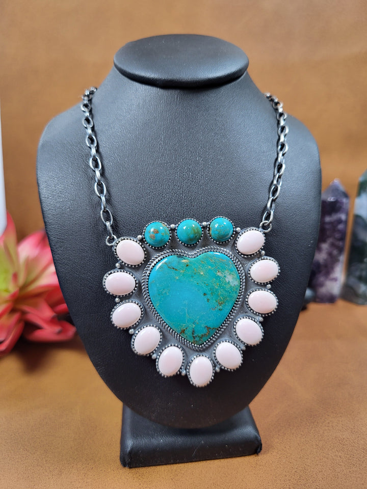 Natural Turquoise Queen Conch Necklace 925 Sterling Silver