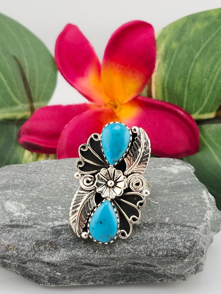 2 Stone Turquoise Ring Size 11.25