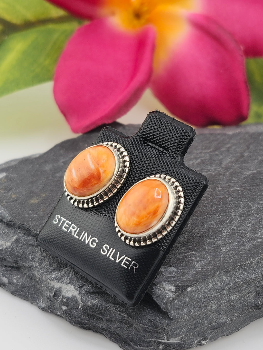 Orange Spiny Oyster Oval Stud Earrings