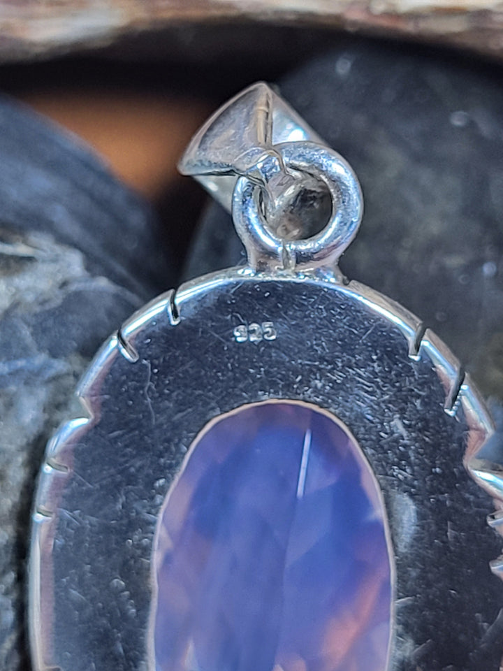 Natural Lavender Quartz 925 Sterling Silver Rose Cut Pendant - 1 1/2"