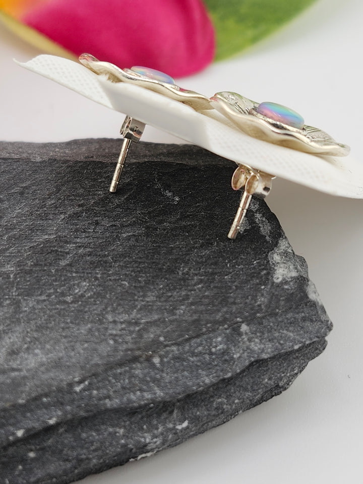 Lab Created Aurora Opal Flower & 925 Sterling Silver Stud Earrings