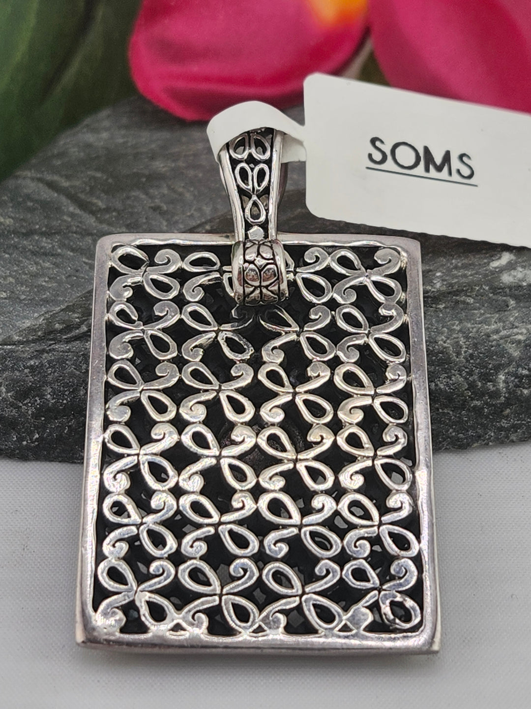 Designer SOMS Mother of Pearl/Blue Topaz and 925 Sterling Silver Pendant