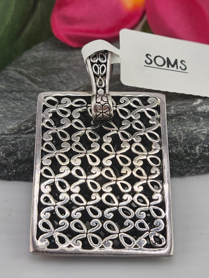 Designer SOMS Mother of Pearl/Blue Topaz and 925 Sterling Silver Pendant