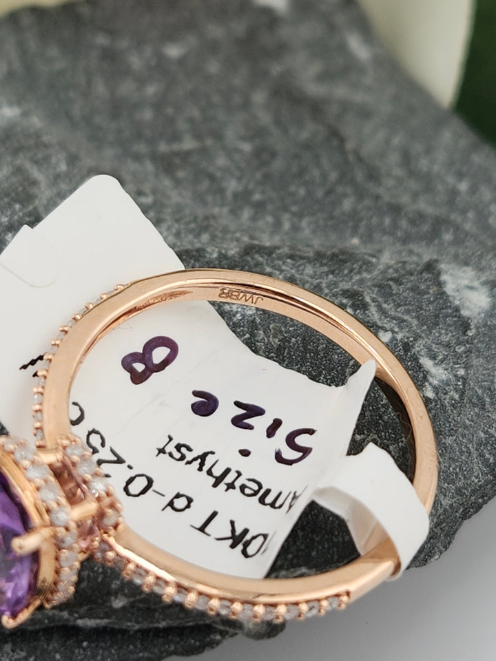 10K Rose Gold Diamond and Amethyst Ring
