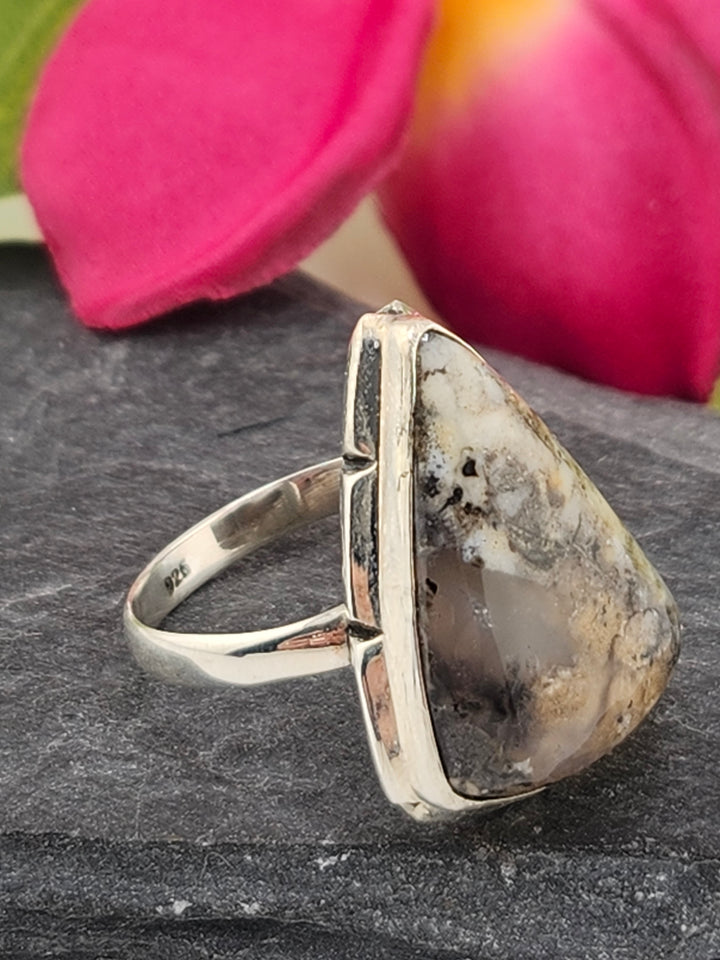 Tiger Dendritic Agate Ring & 925 Sterling Silver Size 7.5