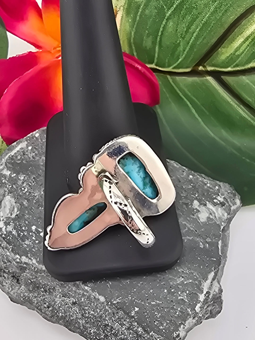 Double stone Kingman Turquoise sterling silver 925 ring size 7