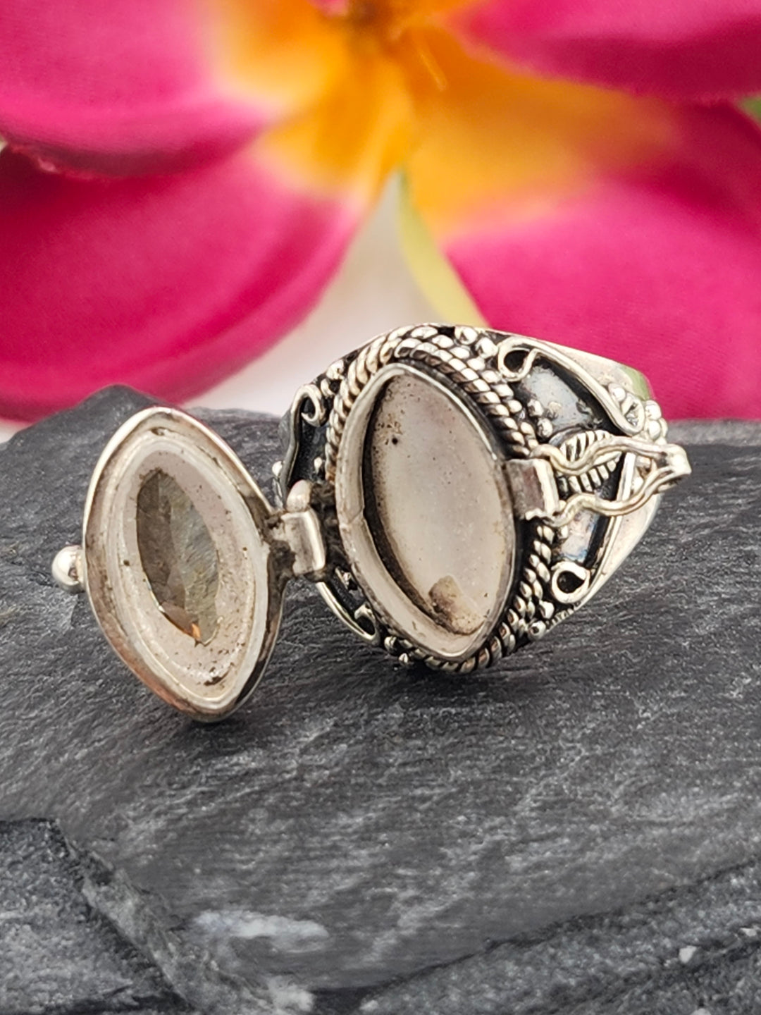 Citrine and 925 Sterling Silver Locket Ring - Size 7