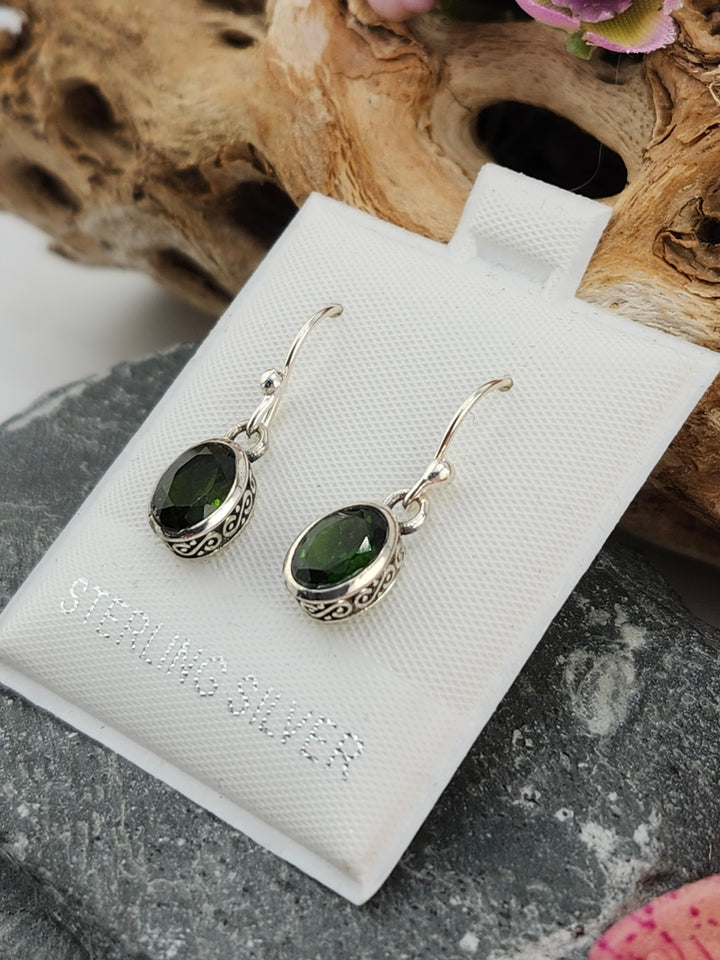 Green Chrome Diopside Dangle Earrings