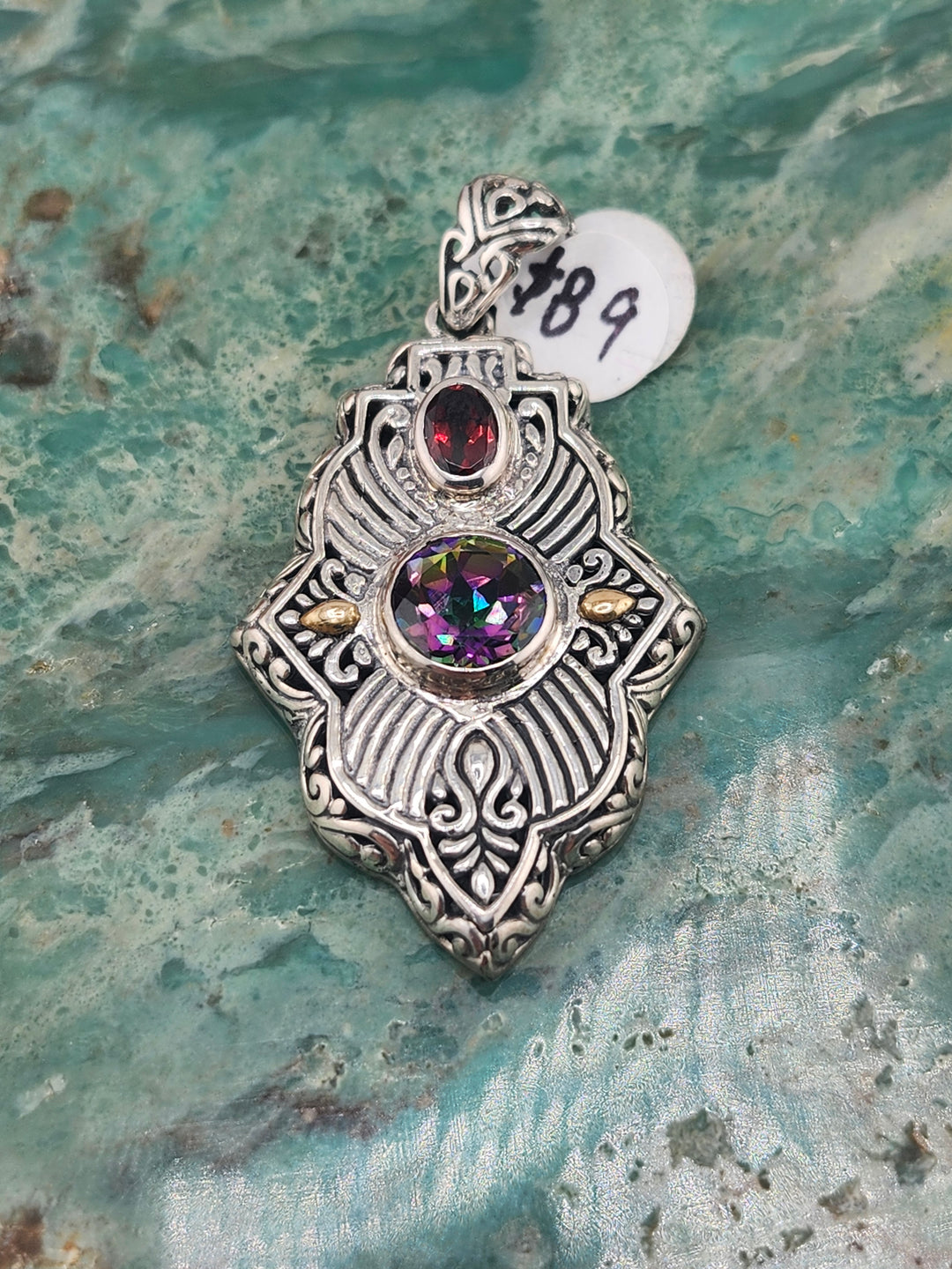 Bali 925 Sterling Silver/18K and Mixed Gemstone Pendant