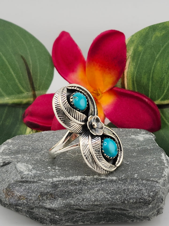 2 Stone Turquoise Ring Size 10.25