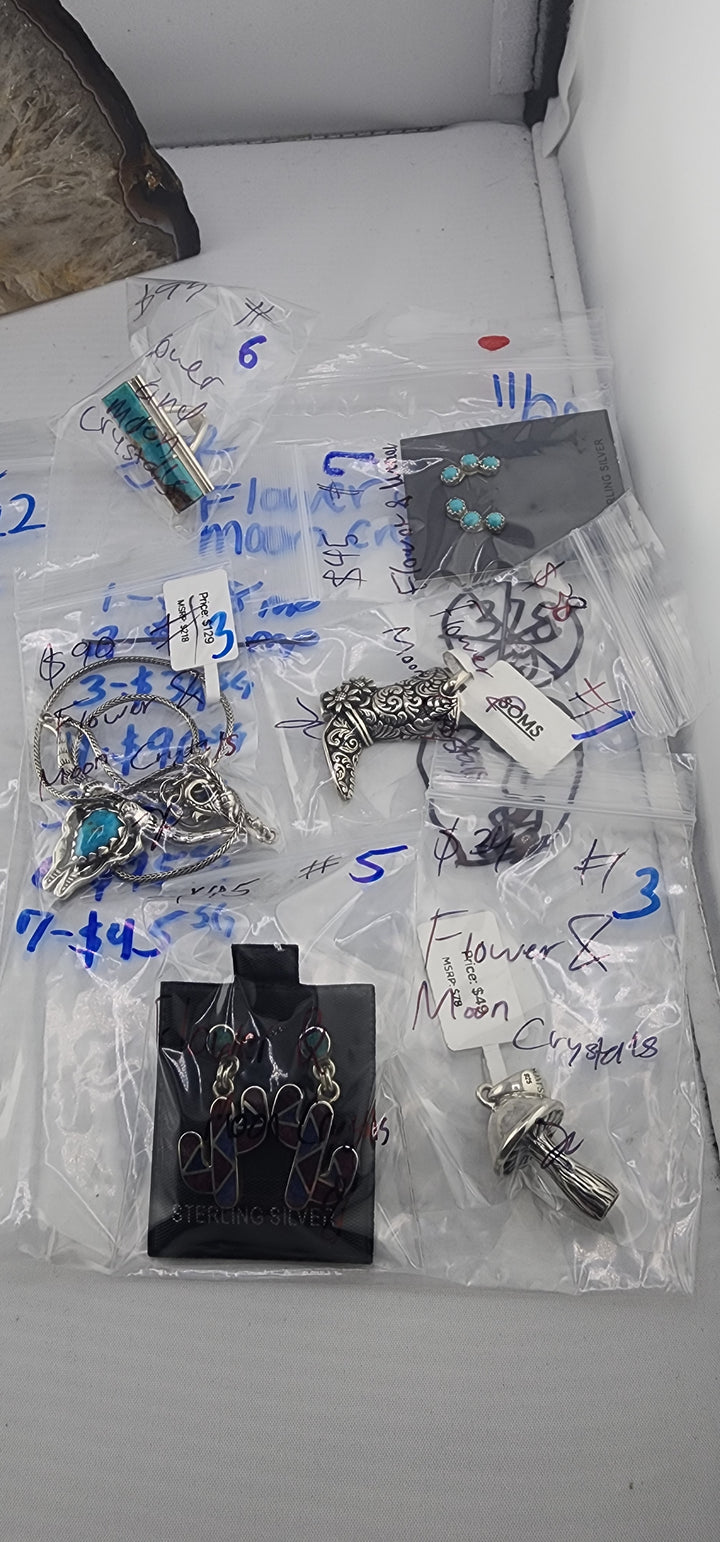 BF PM SHOW 48HR - RESERVED FOR: Flower & moon crystals - 11/28/2025 tiktok Live Show - 6 Sterling Silver Items