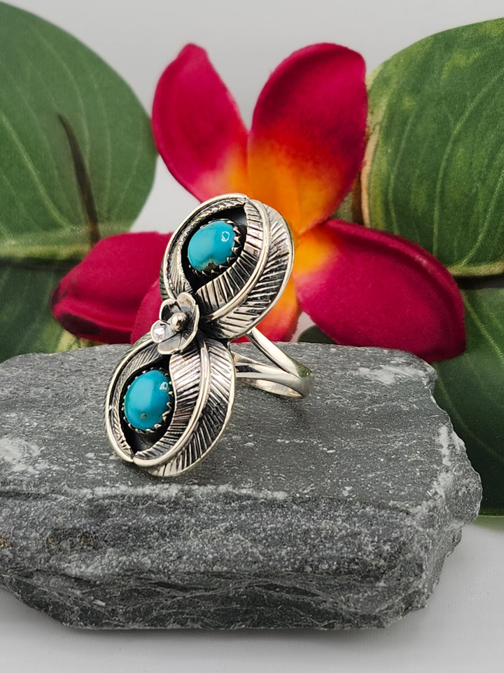 2 Stone Turquoise Ring Size 10.25