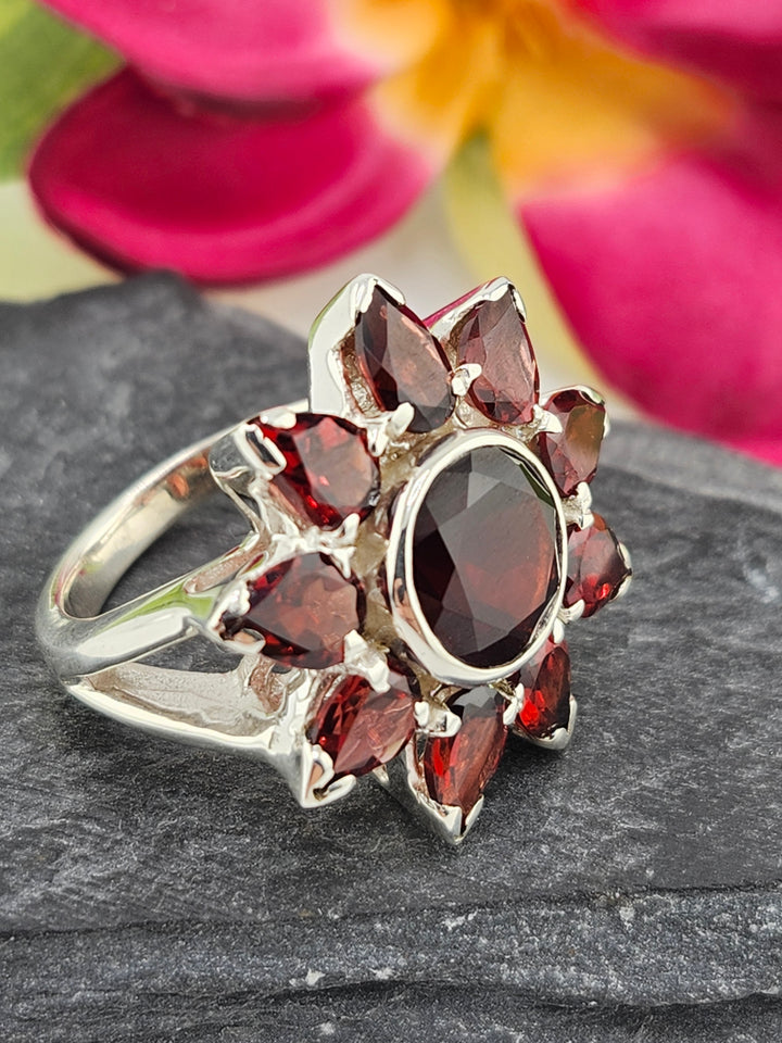 Cluster Garnet Ring Size 8.5