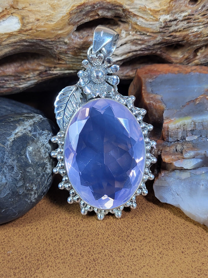 Natural Lavender Quartz 925 Sterling Silver Pendant - 2"