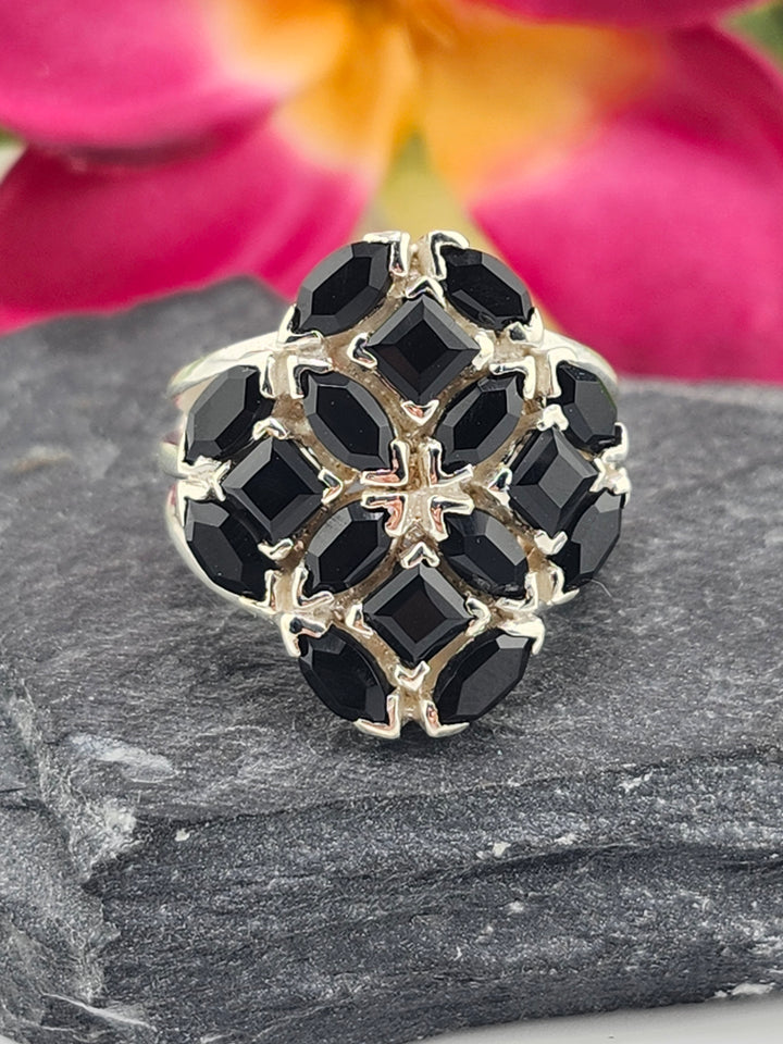 Cluster Black Onyx Ring Size 7