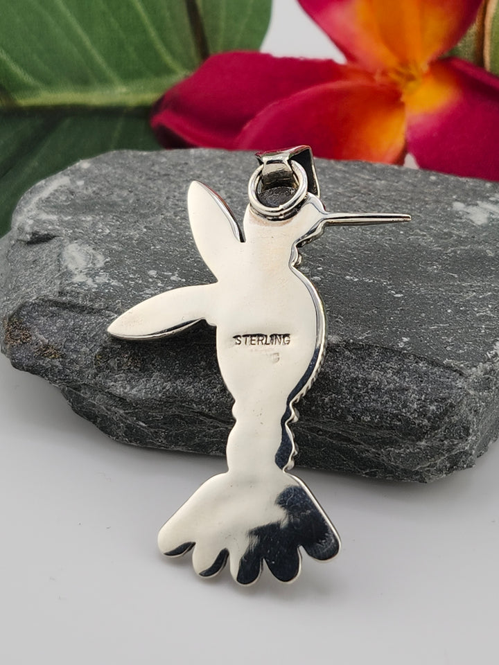 Turquoise/Orange Spiny Oyster/Italian Red Coral Hummingbird Pendant