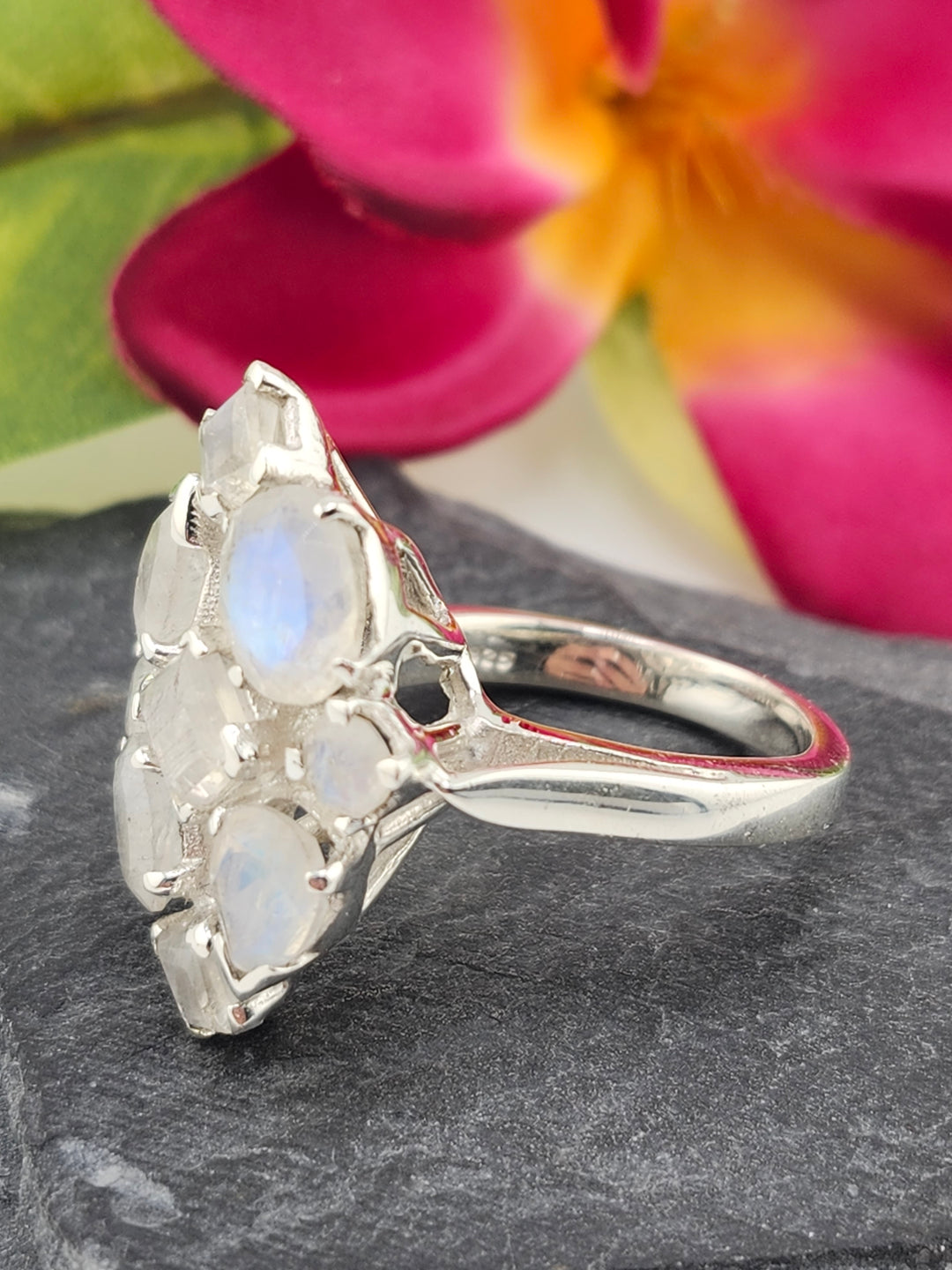 Cluster Moonstone Ring Size 8.75