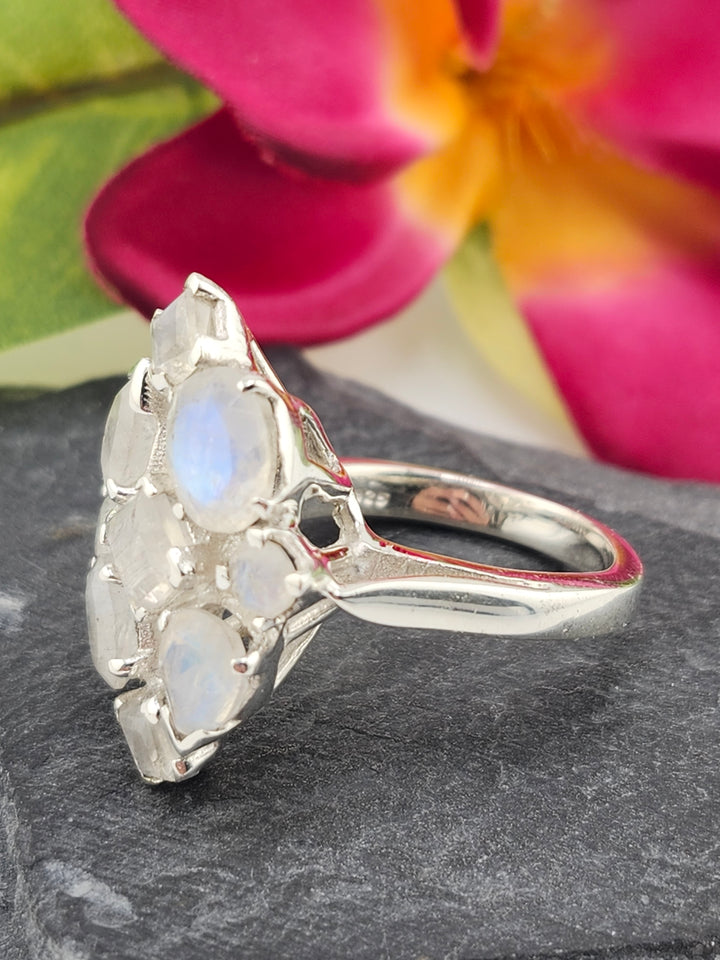Cluster Moonstone Ring Size 8.75