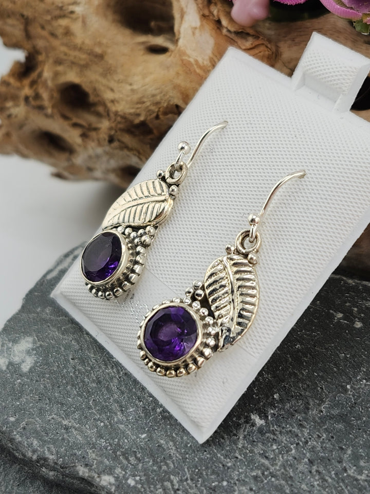 Amethyst Round Dangle Earrings