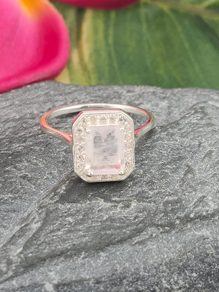 Morganite/Cubic Zirconia 925 Sterling Silver Ring - Size 7