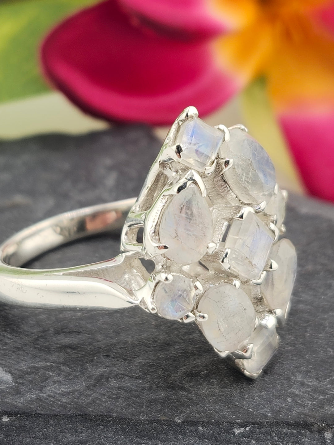 Cluster Moonstone Ring Size 8.75
